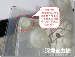 橡膠薄膜(membrane)的定位圓柱，可以用來塞入塑膠上的橢圓形孔洞，最為緊配的定位之用。