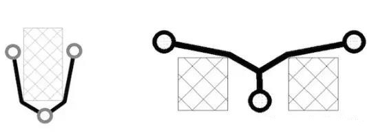 圖12：樹和(灰色顯示的)障礙物。(a)最小生成樹，(b)Steiner樹。